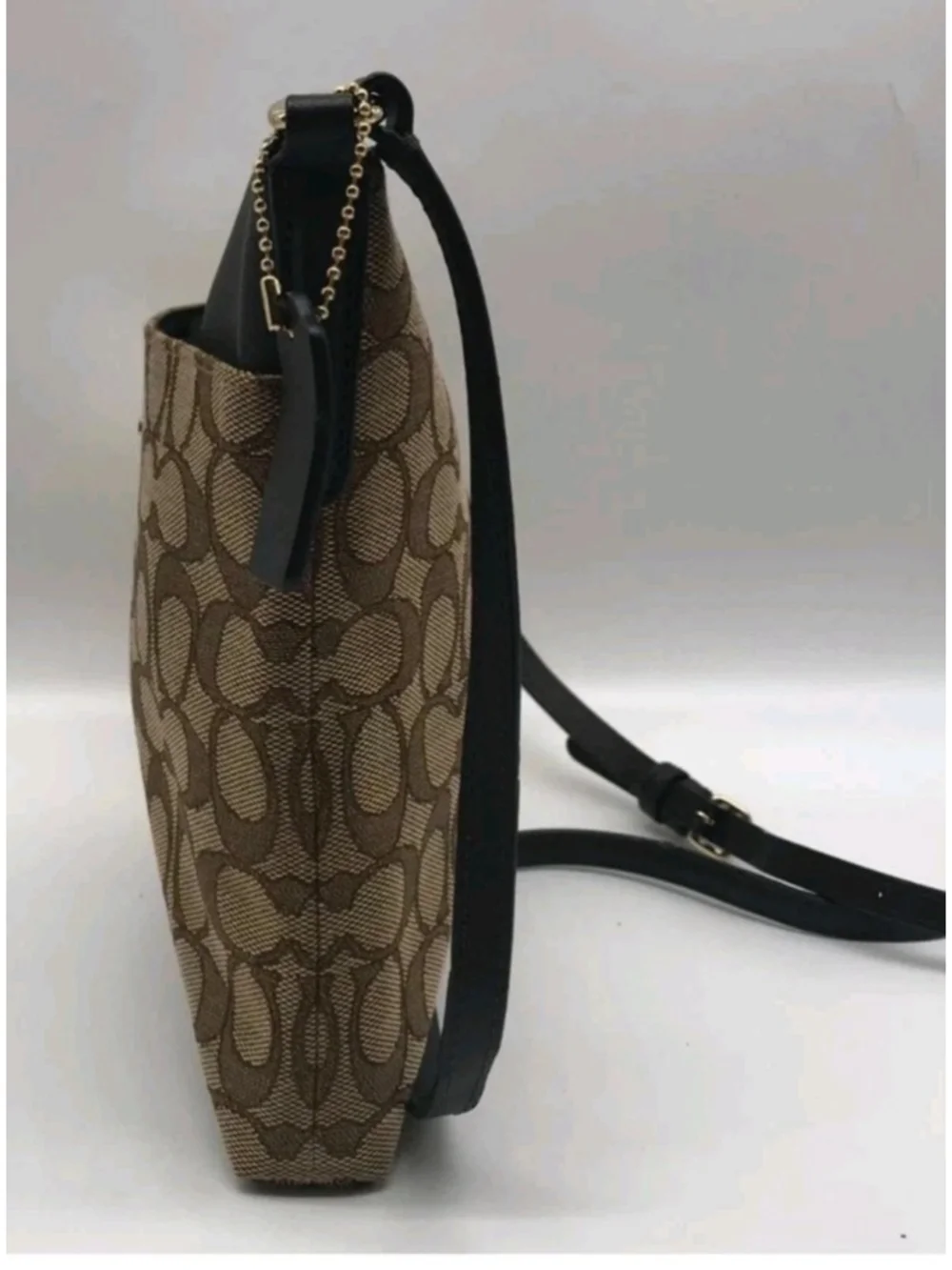 COACH 52576 North South Swingpack Signature Jacquard Leather Light Khaki/ Brown